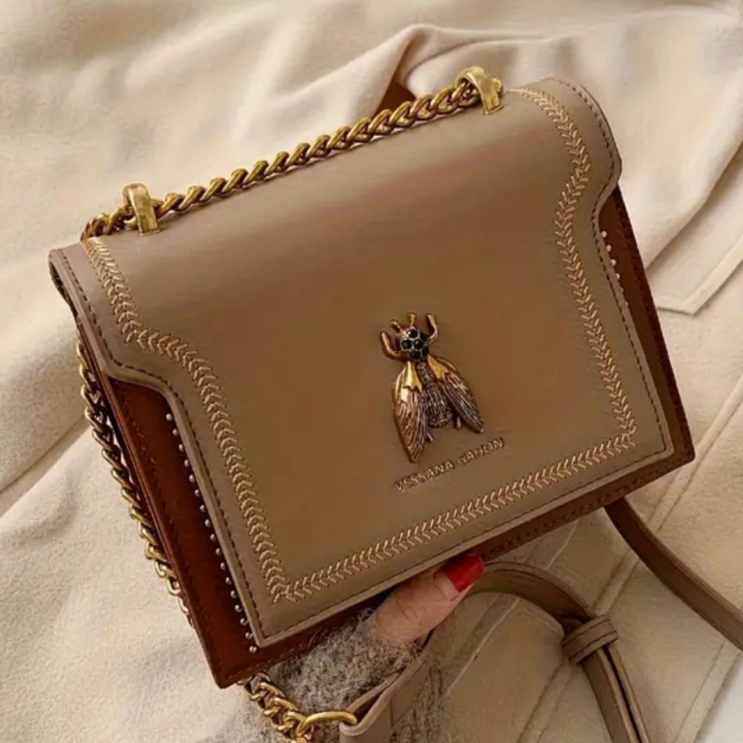 380 Bee Luxury Bag - Taupe with Chain Strap